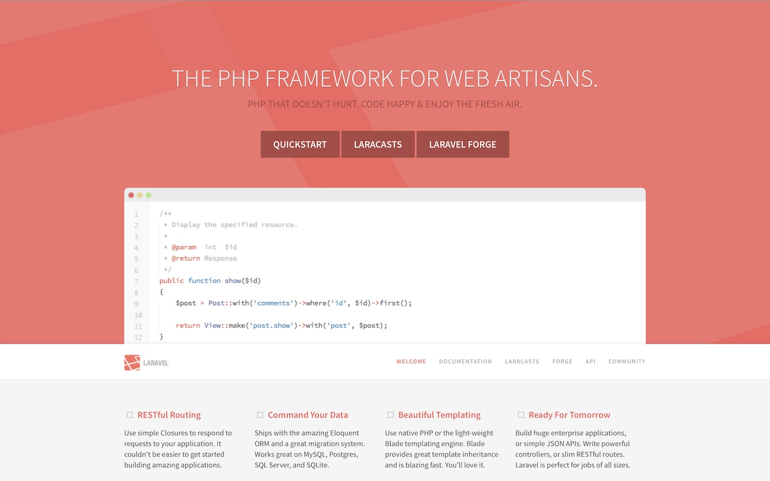 Laravel’s official website in October 2014.